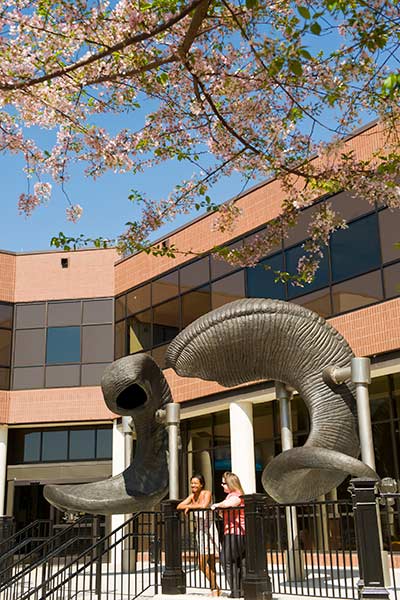 The Ram Horns at the plaza of the v. c. u. commons.