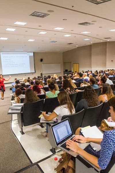 Professor lecturing to a class of students